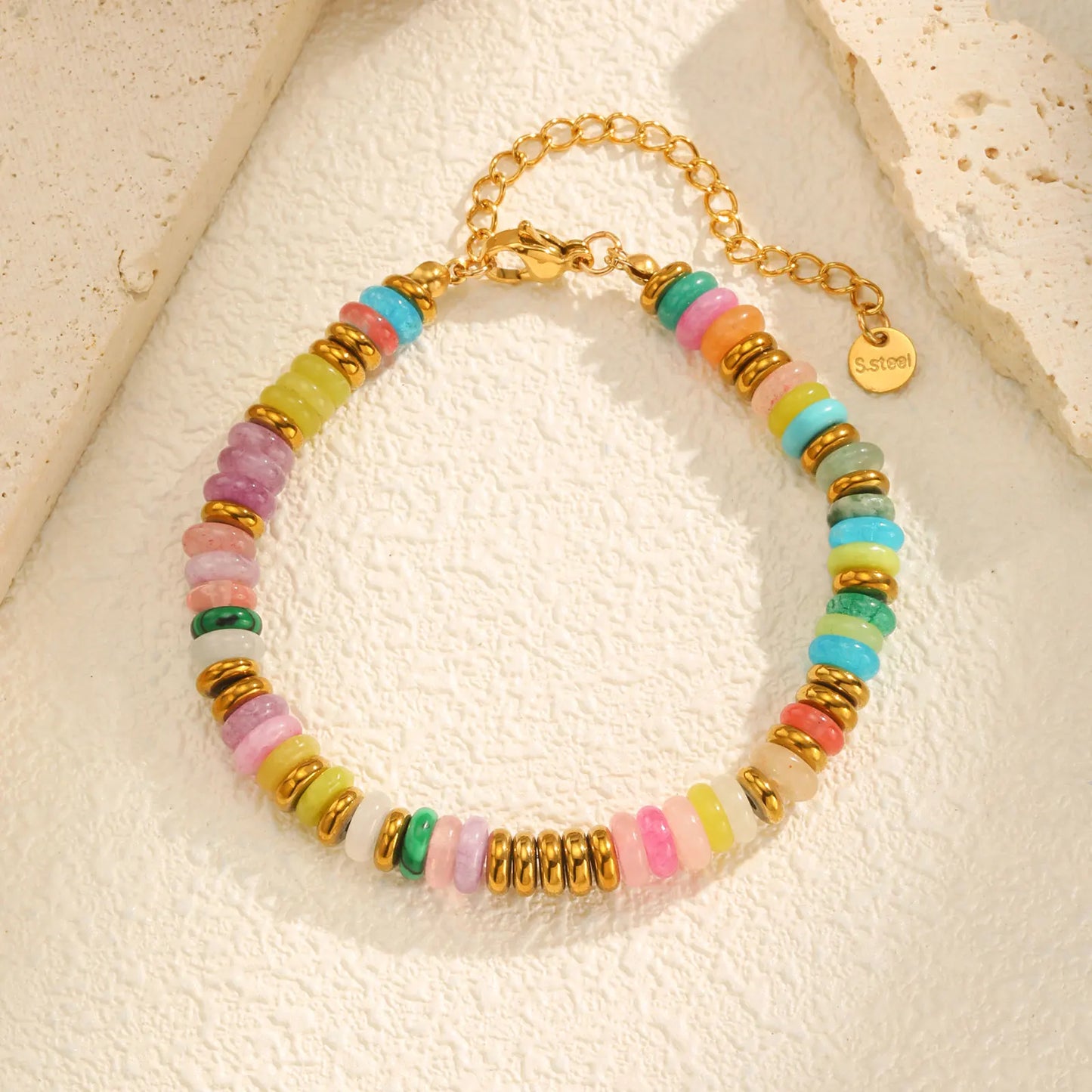 Colorful Natural Stone Bead Bracelet for Women,Stainless Steel Chain Bracelets,Lucky Jewelry Gifts - YDKM