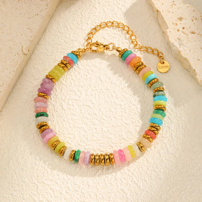 Colorful Natural Stone Bead Bracelet for Women,Stainless Steel Chain Bracelets,Lucky Jewelry Gifts - YDKM