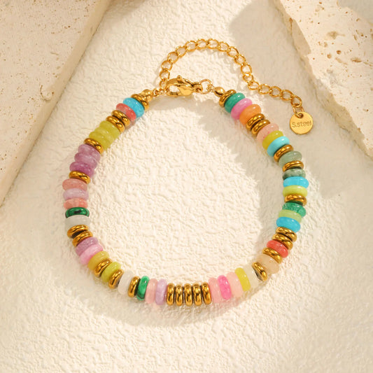 Colorful Natural Stone Bead Bracelet for Women,Stainless Steel Chain Bracelets,Lucky Jewelry Gifts - YDKM