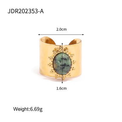 Youthway 2023 Holiday Luxury Rings Collection Stainless Steel Gold Plated Natural Stone Charm Chic Jewelry for Women - YDKM