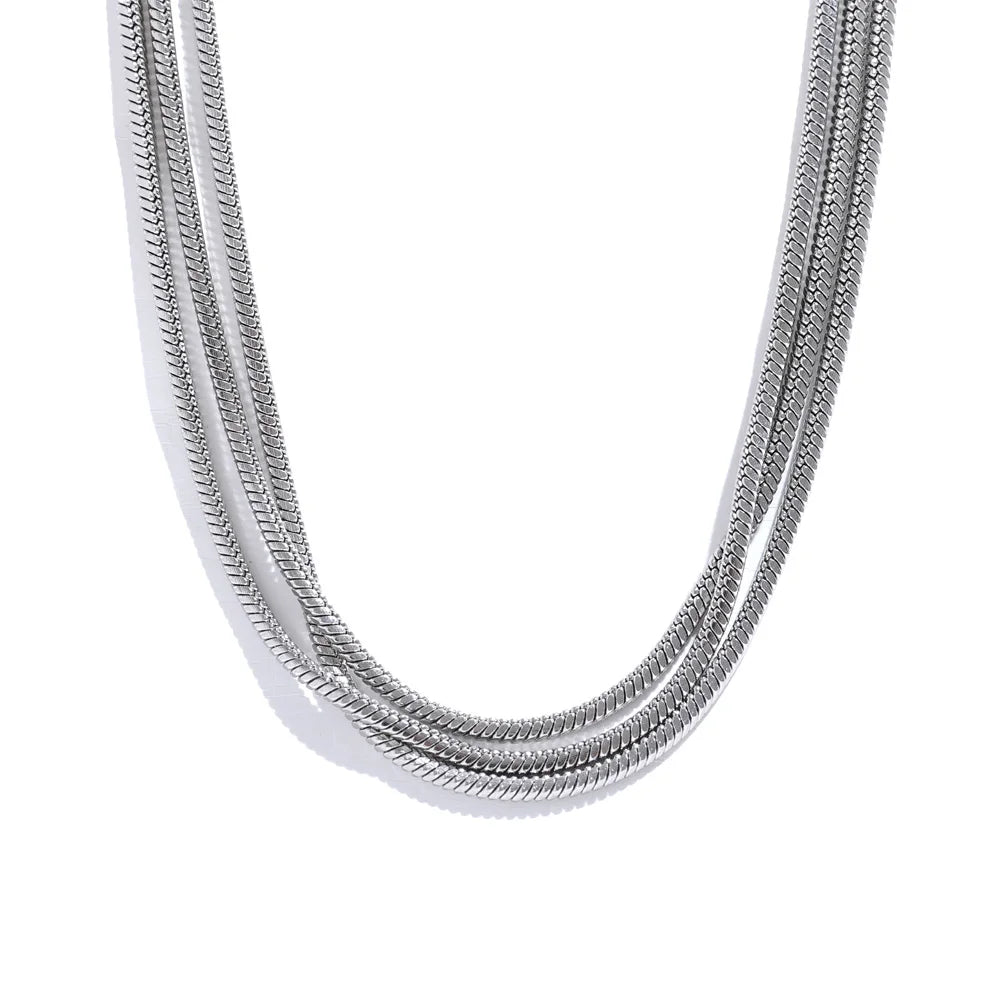 Yhpup Waterproof Stainless Steel Layered Adjustable Overlay Long Chain Necklace 18K Gold Plated Metal Trendy Fashion  Jewelry - YDKM