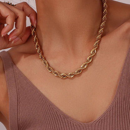 2022 New Tarnish Free Stainless Steel 18K Gold Plated Women's 8mm Chunky Twisted Rope Chain Necklace Trendy Gold Bracelet - YDKM