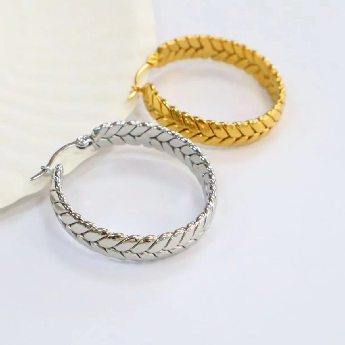 1Pair Wheat Hoop Earrings Stainless Steel Not Fade Ear Rings for Women Fashions Jewelry - YDKM