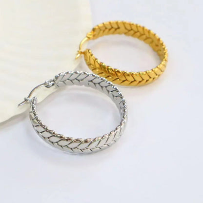 1Pair Wheat Hoop Earrings Stainless Steel Not Fade Ear Rings for Women Fashions Jewelry - YDKM