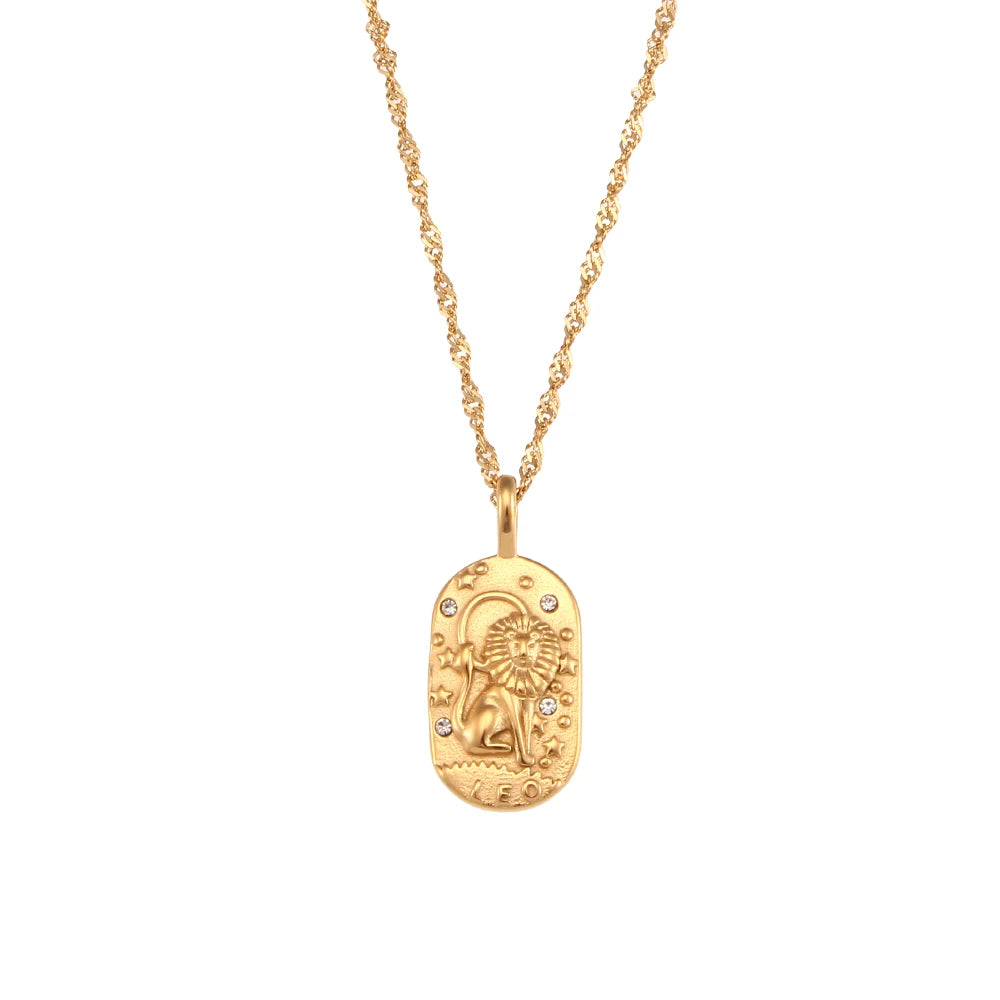 2023 Fashion Casting Zircon Zodiac Sign Bright Necklace For Woman Neck Jewelry Stainless Steel Constellation Custom Necklaces - YDKM