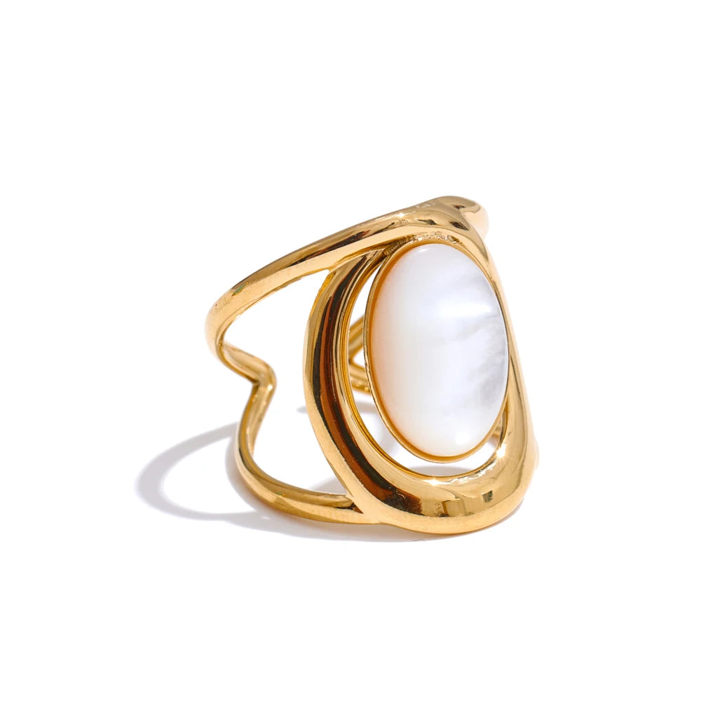 Yhpup Exquisite Natural Stone Open Adjustable Ring Glossy Stainless Steel PVD Plated Arrivals Jewelry Recommend 2025 - YDKM
