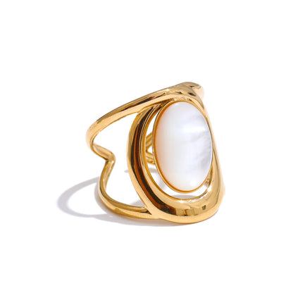 Yhpup Exquisite Natural Stone Open Adjustable Ring Glossy Stainless Steel PVD Plated Arrivals Jewelry Recommend 2025 - YDKM