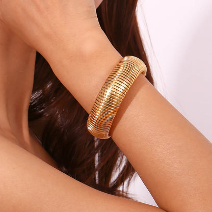 E.B.belle 20mm Chunky Wide 18K Gold Plated Silver Color Arm Wrist Bracelet Bangles Women pulseras de acero inoxidable para mujer - YDKM