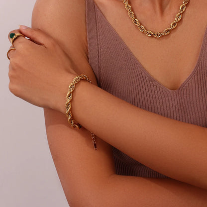 2022 New Tarnish Free Stainless Steel 18K Gold Plated Women's 8mm Chunky Twisted Rope Chain Necklace Trendy Gold Bracelet - YDKM