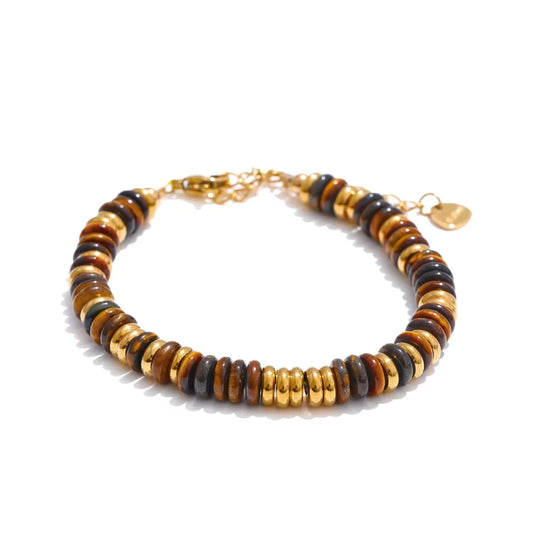 Yhpup Colorful Natural Stone Beads Chain Handmade Bracelet Bangle Waterproof Bohemia Stainless Steel Y2K Trendy Jewelry Gift - YDKM