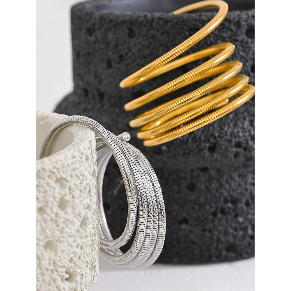 Yhpup Stainless Steel Stackable Multi-Layer Wrap Arm Bracelet Bangle Metal Elastic Waterproof Fashion Unisex Jewelry Men Women - YDKM