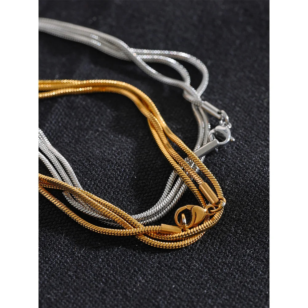 Yhpup Waterproof Stainless Steel Layered Adjustable Overlay Long Chain Necklace 18K Gold Plated Metal Trendy Fashion  Jewelry - YDKM