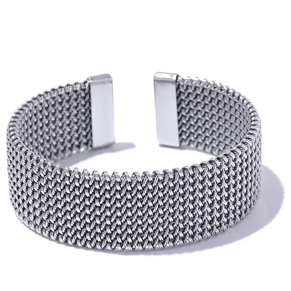 Yhpup 23mm Waterproof Stainless Steel Metal Wide Open Bracelet Bangle for Women High Quality Statement Texture Jewelry Bijoux - YDKM
