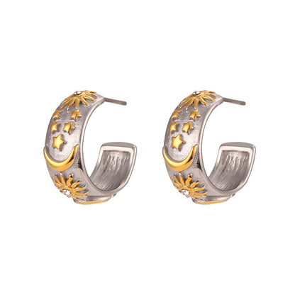 MamacitaSlay Stainless Steel 18K Gold Plated Zircon Sun Moon Star Earrings Party Trend Mixed Color Waterproof Jewelry Gift - YDKM