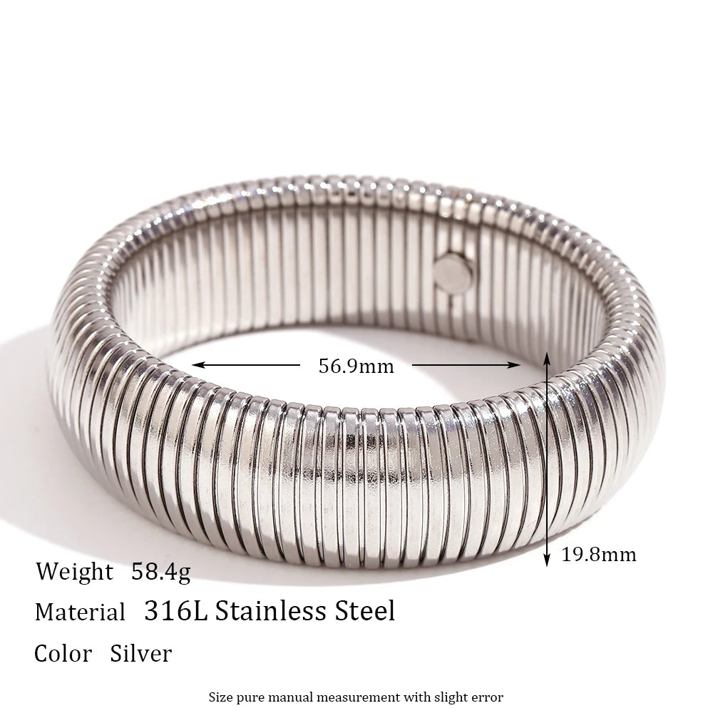 E.B.belle 20mm Chunky Wide 18K Gold Plated Silver Color Arm Wrist Bracelet Bangles Women pulseras de acero inoxidable para mujer - YDKM