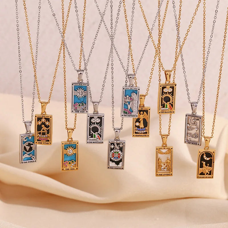 2024 New Tarot Queen Lover Magician Moon Necklace Tarnish Free Stainless Steel Collar Necklace Jewelry 18K Gold Plated Decor - YDKM