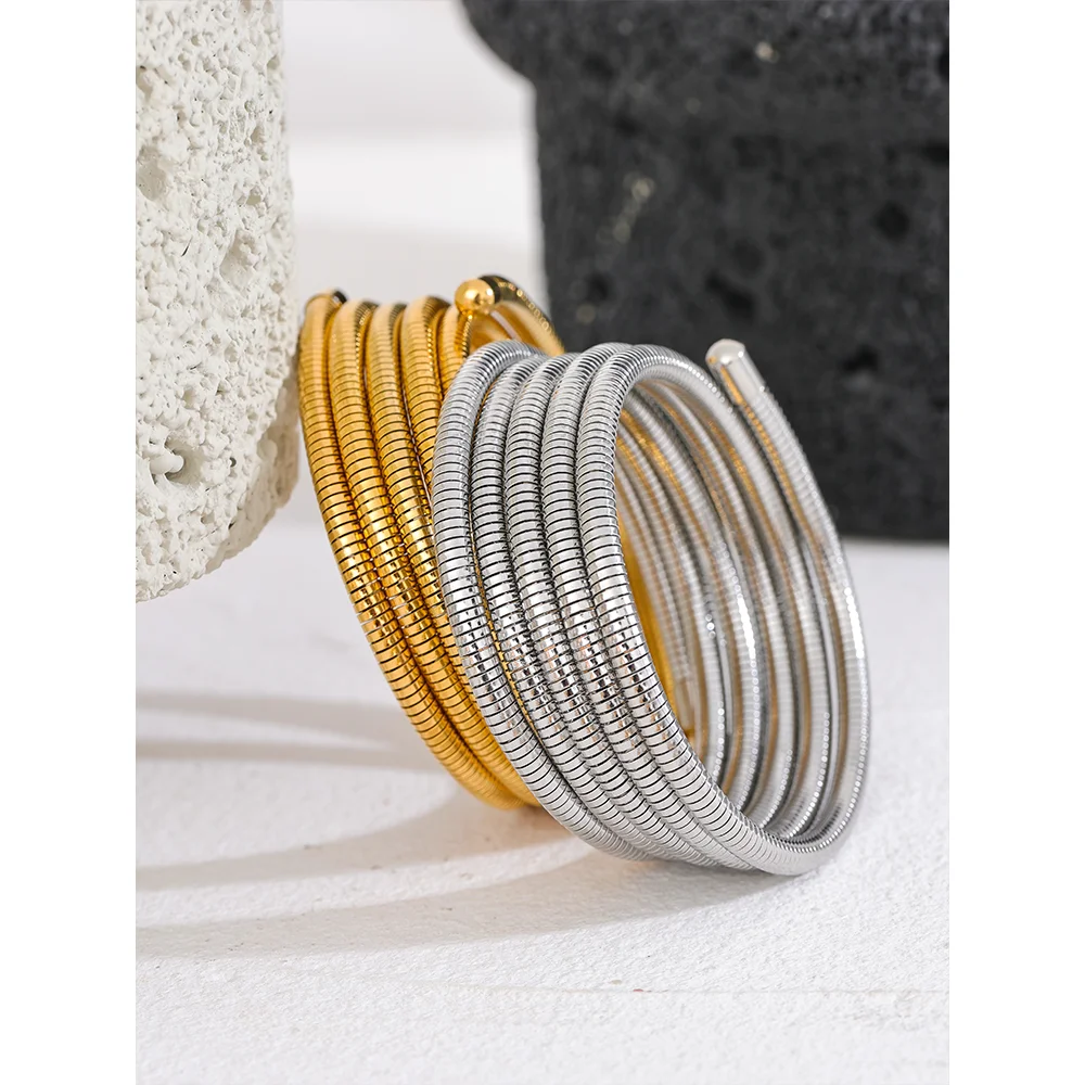 Yhpup Stainless Steel Stackable Multi-Layer Wrap Arm Bracelet Bangle Metal Elastic Waterproof Fashion Unisex Jewelry Men Women - YDKM