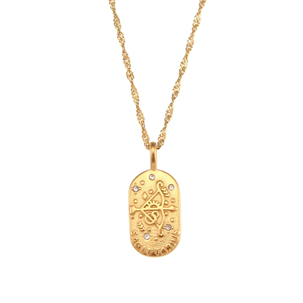 2023 Fashion Casting Zircon Zodiac Sign Bright Necklace For Woman Neck Jewelry Stainless Steel Constellation Custom Necklaces - YDKM