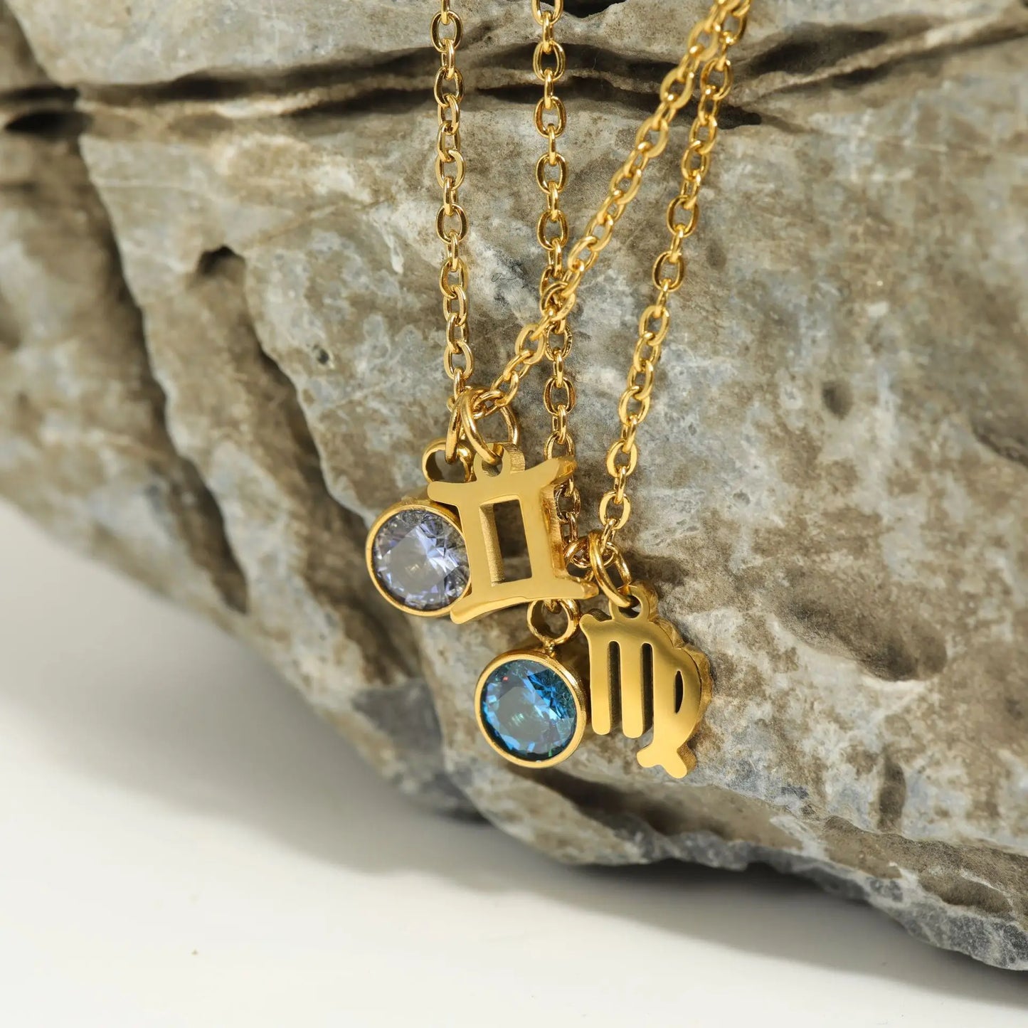 Stainless Steel 12 Constellation Birthstone Pendant Necklace For Women Zodiac Sign Lucky Birthstone Zircon Necklace Jewelry Gift - YDKM