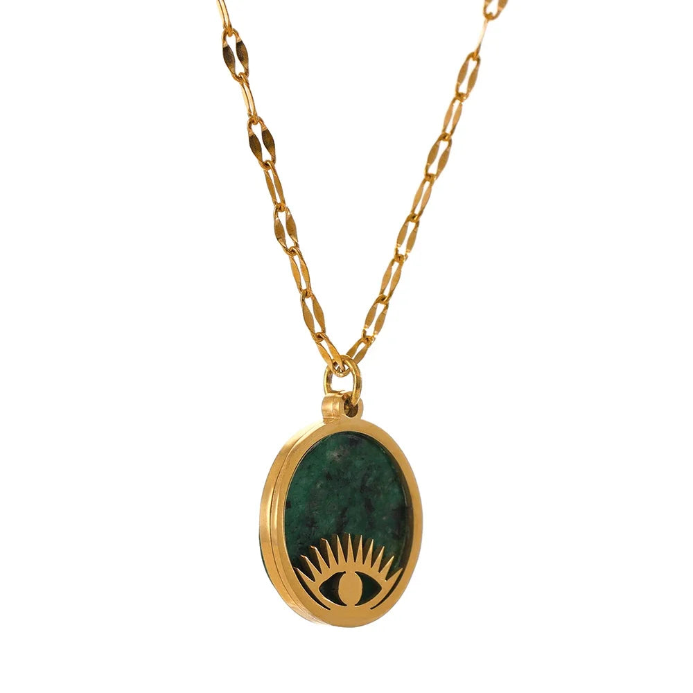 Green Natural Stone Eye Pendant Necklace - YDKM