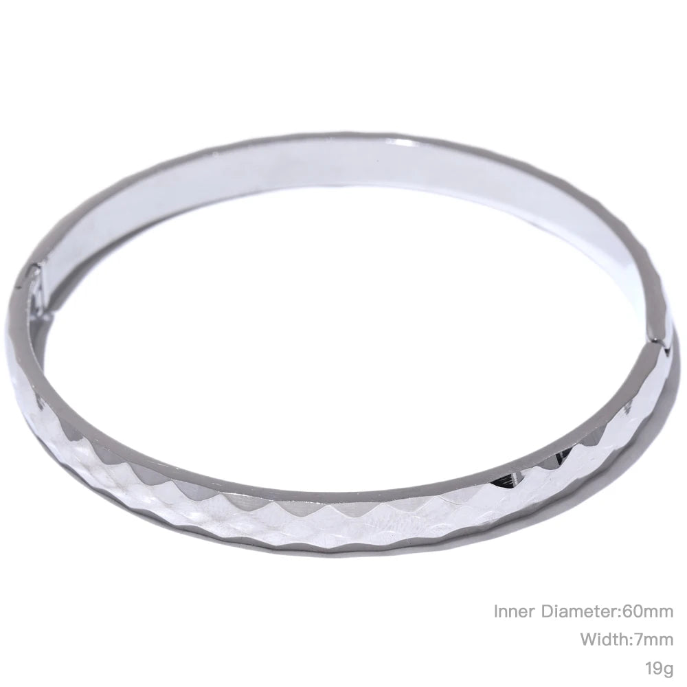 Yhpup 60mm 316l Stainless Steel Round Texture Bracelet Bangle Gold Silver Color Metal Waterproof Wrist Jewelry Bijoux Gift - YDKM