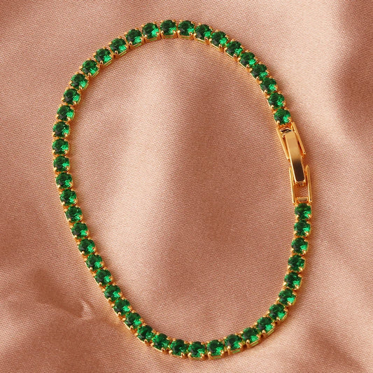 New Emerald Geen Zircon Gold Color Charm Bracelets For Girls Gold Filled Fashion Jewelry Party Women Luxury Accessories Bracelet - YDKM