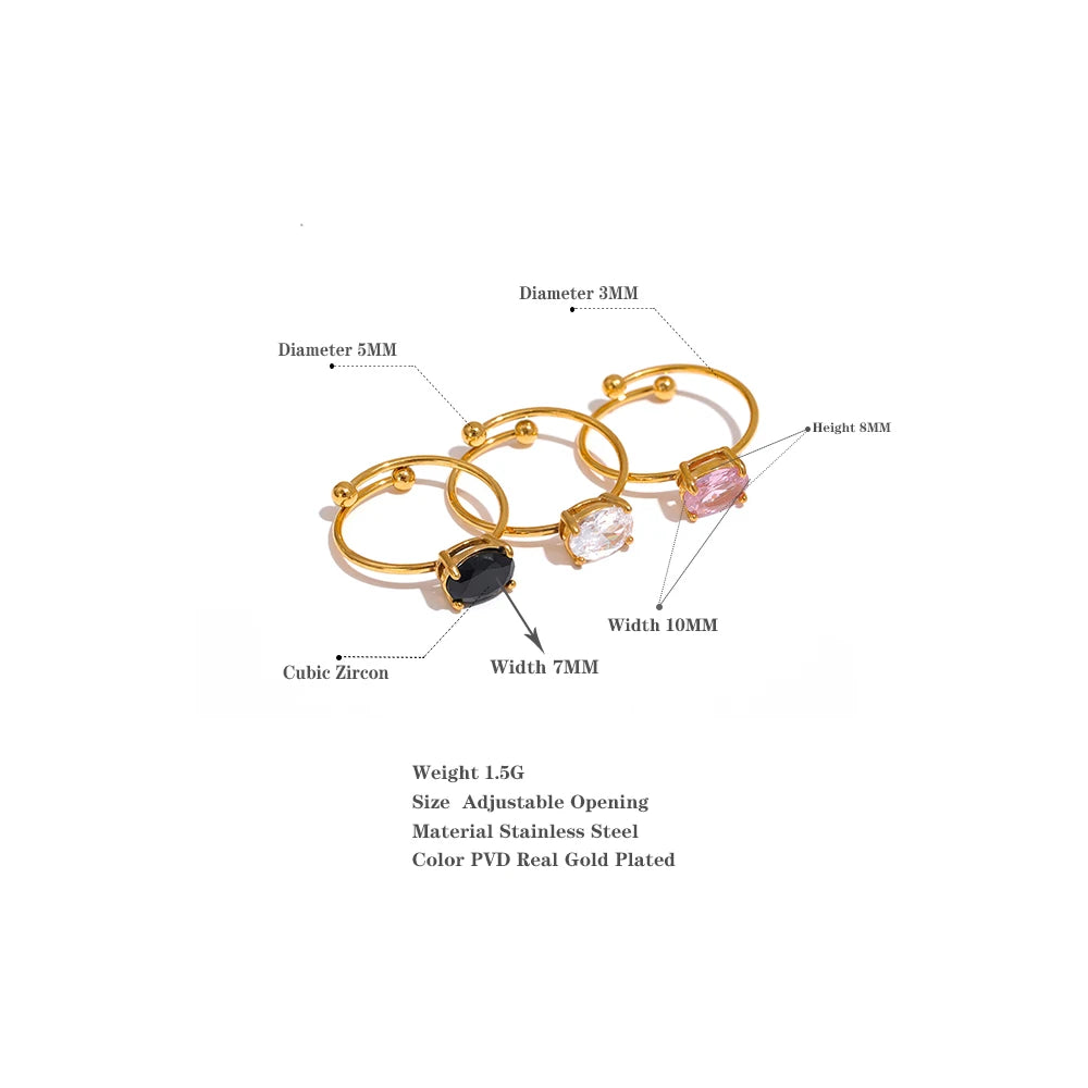 Yhpup Tarnish Free Chic White Green Cubic Zirconia Adjustable Stainless Steel Ring 18k Gold Plated Finger Jewelry Korean Women - YDKM