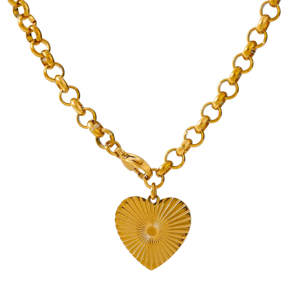 316LStainless steel Romantic Heart Rose pendant Necklace Fashion simple clavicle chain necklace Party jewelry gift - YDKM