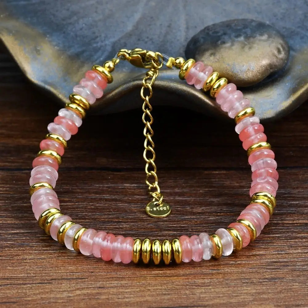 New Natural Stone Dopamine Colored Beaded Bracelet Sweet Bohemian Natural Crystal Bracelet Casual Beaded Bracelet - YDKM