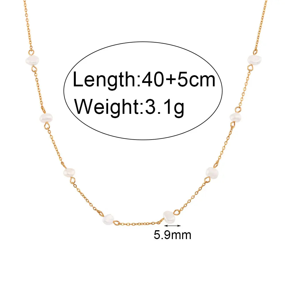 E.B.belle Anti-allergy Stainless Steel Chain Freshwater Pearl Chain Necklace Bracelets For Women Gold Plated Jewelry Set - YDKM