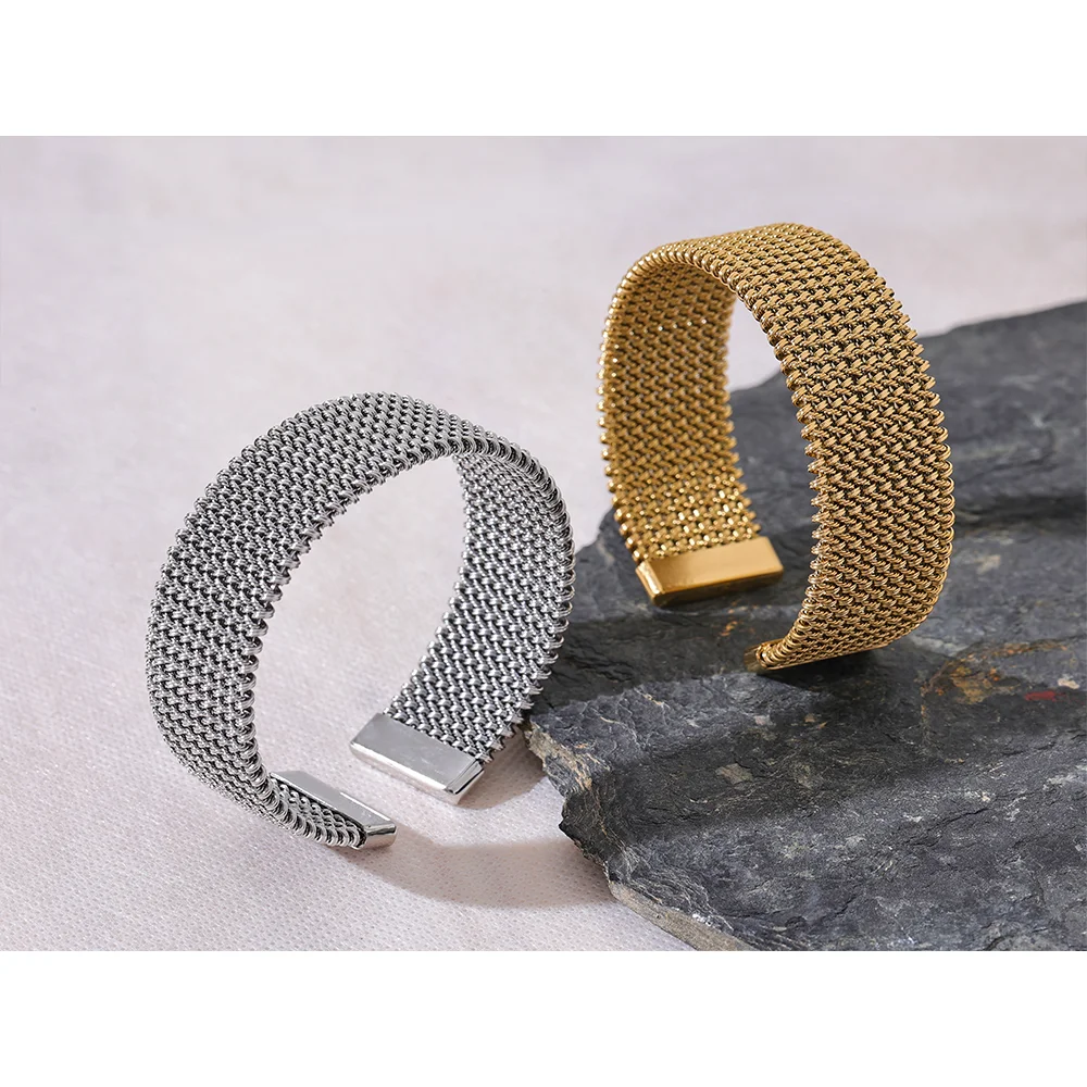 Yhpup 23mm Waterproof Stainless Steel Metal Wide Open Bracelet Bangle for Women High Quality Statement Texture Jewelry Bijoux - YDKM